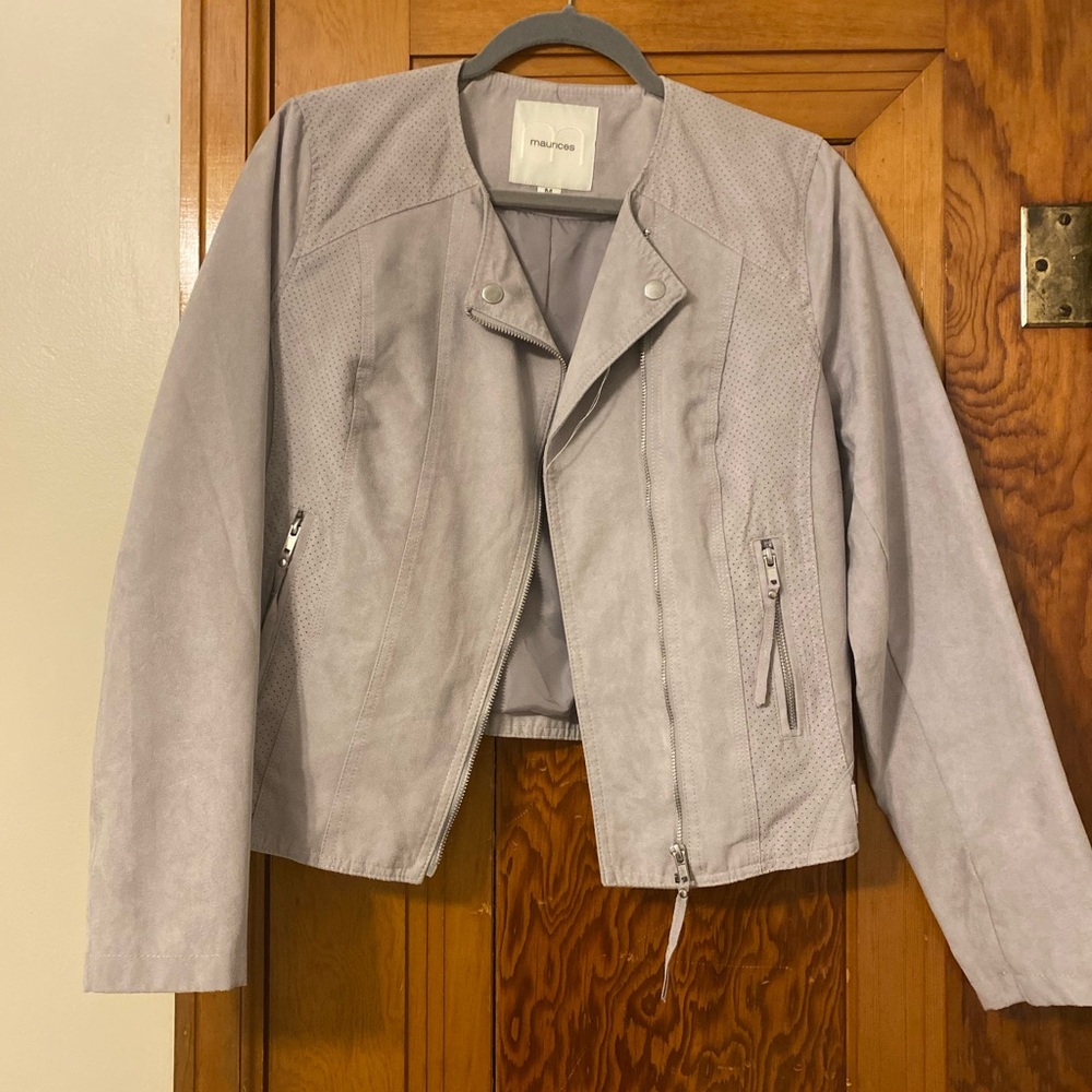 Gray Faux Suede Moto Jacket